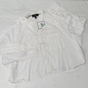 New Laundry by Shelli Segal White Cropped Button Down back Ruffle Western Size L